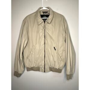 1990s Weatherproof Garment Company Tan Microsuede Golf Aviator Bomber Jacket M